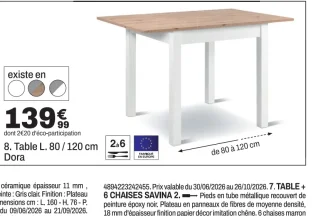 Table L. 80 / 120 cm Dora
