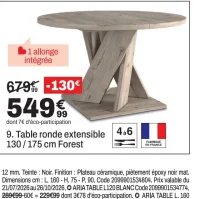 Table ronde extensible 130 / 175 cm Forest