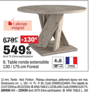 Table ronde extensible 130 / 175 cm Forest