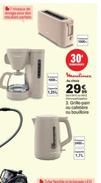 Grille-pain ou cafetière ou bouilloire Moulinex Morning (LT2M0B10 / BY2M0B10 / FG2M0B10)