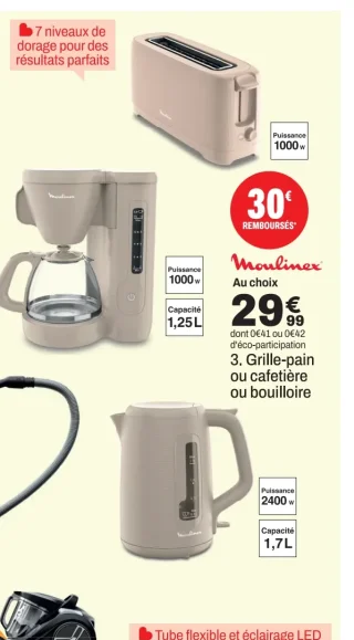 Grille-pain ou cafetière ou bouilloire Moulinex Morning (LT2M0B10 / BY2M0B10 / FG2M0B10)