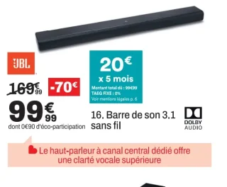 Barre de son 3.1 sans fil JBL SB510