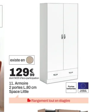 Armoire 2 portes L.80 cm Space Little