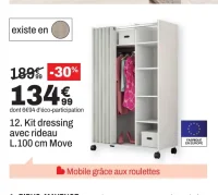 Kit dressing avec rideau L.100 cm Move