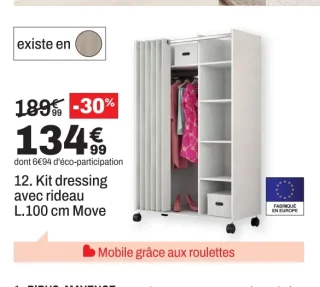 Kit dressing avec rideau L.100 cm Move