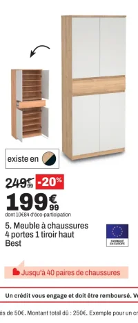 Meuble à chaussures 4 portes 1 tiroir haut Best