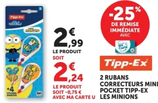 2 rubans correcteurs Mini Pocket Tipp-Ex Les Minions