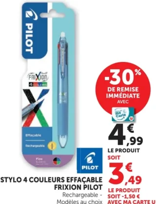 Stylo 4 couleurs effaçable Frixion Pilot