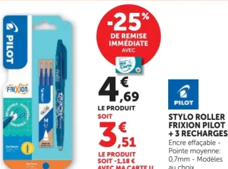 Stylo roller Frixion Pilot + 3 recharges