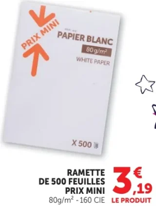 Ramette de 500 feuilles Papier Blanc 80 g/m² Prix Mini