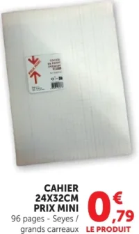 Cahier 24x32cm Seyes / grands carreaux Prix Mini