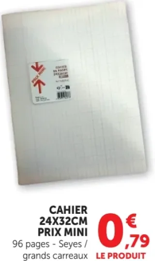 Cahier 24x32cm Seyes / grands carreaux Prix Mini