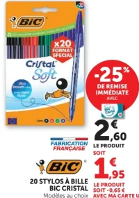 20 stylos à bille BIC Cristal