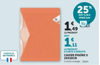 Cahier piqûre U 24x32cm Coloris orange - Seyes