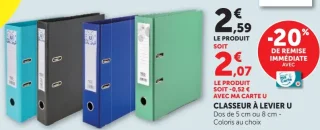 Classeur à levier U Dos de 5 cm ou 8 cm
