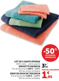Gants de toilette, serviette ou drap de douche