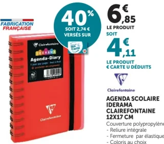 Agenda Scolaire Iderama Clairefontaine 12x17cm