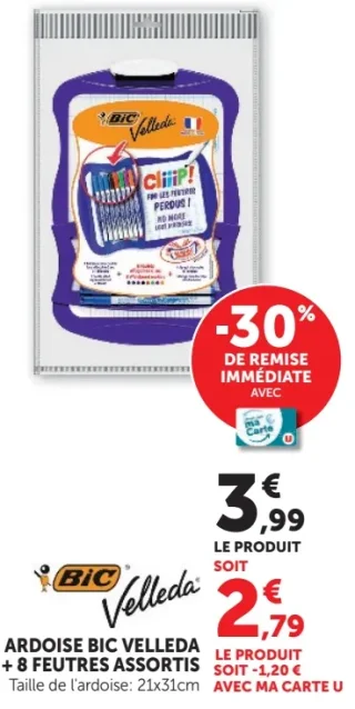 ARDOISE BIC VELLEDA + 8 FEUTRES ASSORTIS