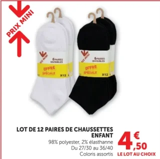 Lot de 12 paires de chaussettes enfant