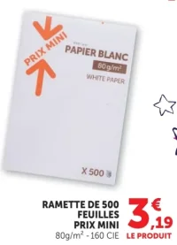 Ramette de 500 feuilles blanc Prix Mini