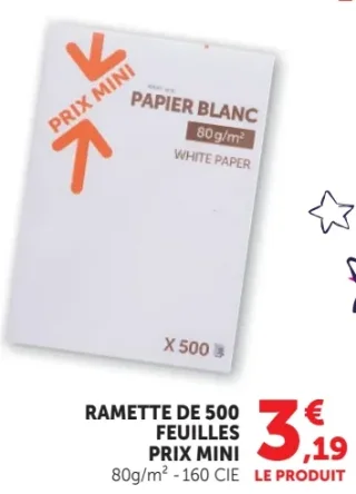 Ramette de 500 feuilles blanc Prix Mini