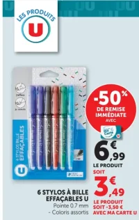6 stylos à bille effaçables U