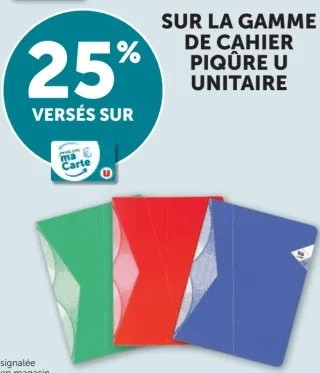 Gamme de cahiers piqûre U unitaires