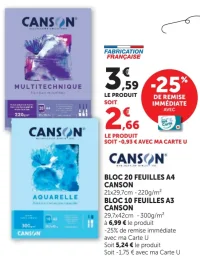 Bloc 20 feuilles A4 Canson ou Bloc 10 feuilles A3 Canson