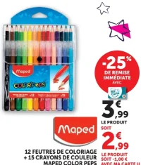 12 feutres de coloriage + 15 crayons de couleur Maped Color Peps