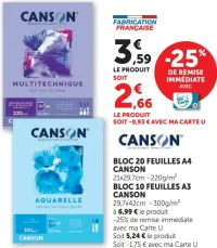 Bloc 20 feuilles A4 Canson ou Bloc 10 feuilles A3