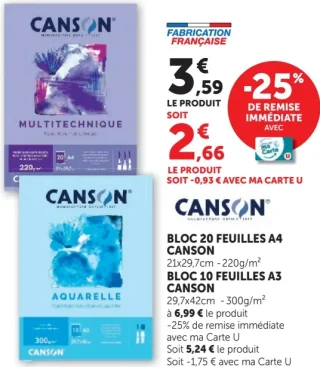 Bloc 20 feuilles A4 Canson ou Bloc 10 feuilles A3