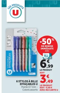 U 6 Stylos à bille effaçables