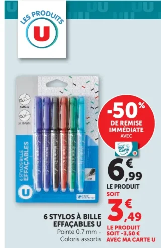 U 6 Stylos à bille effaçables