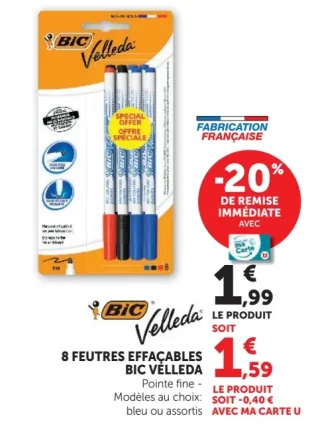 8 FEUTRES EFFAÇABLES BIC VELLEDA