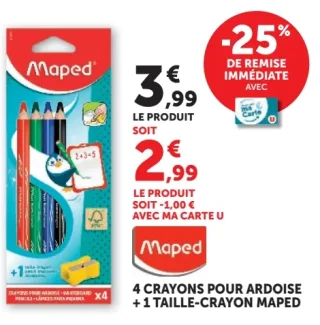 4 Crayons Pour Ardoise + 1 Taille-Crayon Maped