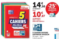 5 Cahiers Oxford Easybook 24x32cm