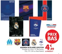 Agenda Scolaire 12x17cm Clubs (FC Barcelone, PSG, FFF, OM, Real Madrid)