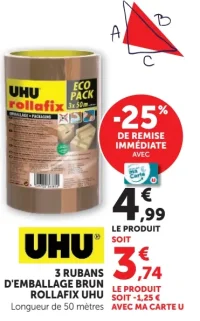 3 Rubans d`emballage brun rollafix uhu