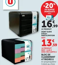 Bloc de classement 4 tiroirs U