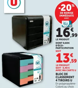 Bloc de classement 4 tiroirs U