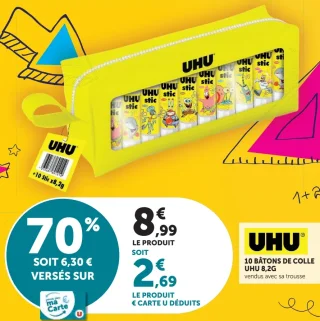 10 Bâtons de colle UHU 8,2g avec trousse