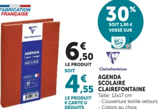 Agenda Scolaire Clairefontaine Couverture textile velours