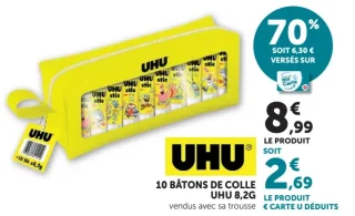 10 bâtons de colle UHU 8,2g vendus avec sa trousse