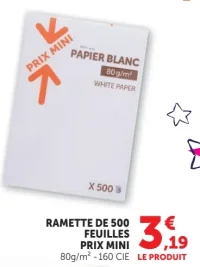 Ramette de 500 feuilles de papier blanc Prix Mini