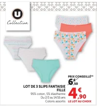 Lot de 3 slips fantaisie fille U Collection
