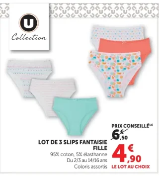 Lot de 3 slips fantaisie fille U Collection