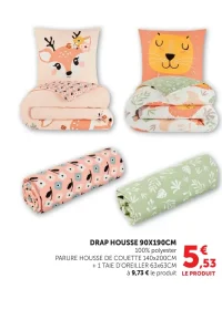Drap housse 100% polyester 90x190cm ou Parure housse de couette 140x200cm
