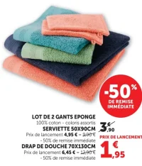 Lot de 2 gants éponge, serviette ou drap de douche