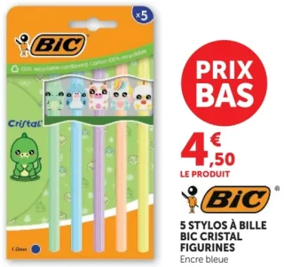 5 Stylos à bille Bic Cristal Figurines