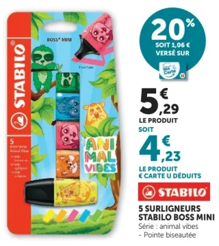 5 surligneurs STABILO BOSS MINI